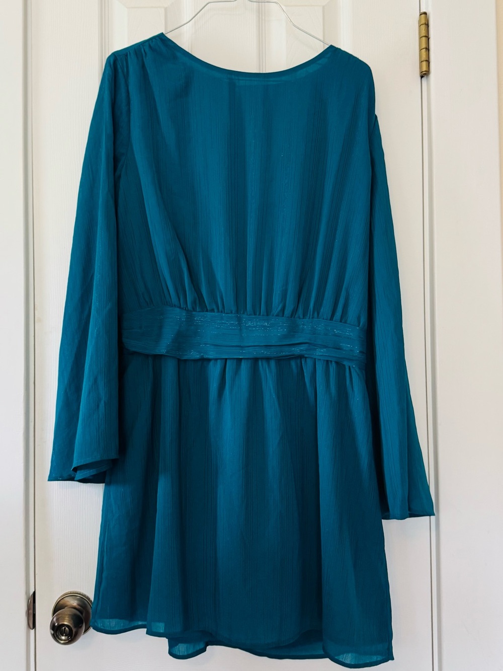 Jessica Simpson Amella Bell Sleeve Teal Ocean Depths Dress NWT Size L Romantic